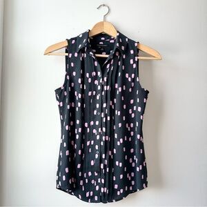 Banana Republic Sleeveless Collard Button Down Geometric Gray Pink Blouse Small